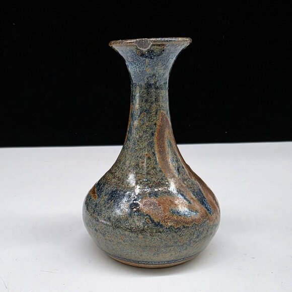 Handcrafted Ceramic Vase Rustic Blue & Brown Glaze Finish Signed Studio Pottery - Picture 5 of 8